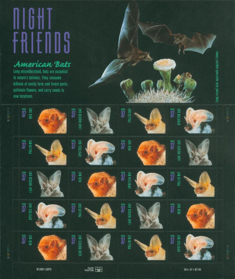 37¢ Stamps 2002 Night Friends American Bats – Nature Series, First-Class Postage