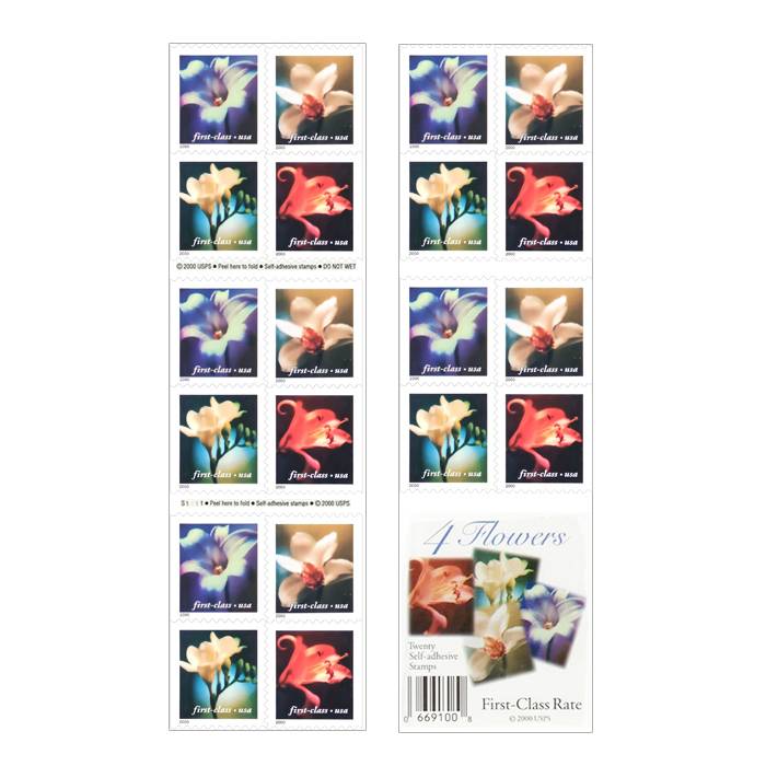 First Class Stamps 2000 Four Flowers – Nature Series, Fixed Rate Postage