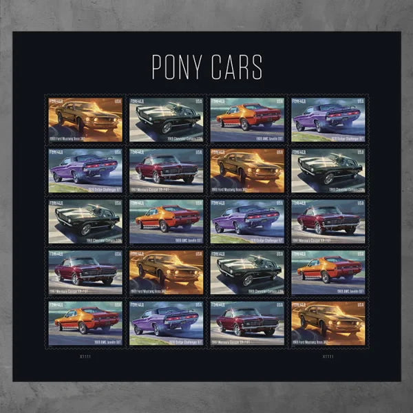 Forever Stamps 2022 Pony Cars – Classic Muscle Cars Collection, First-Class Postage