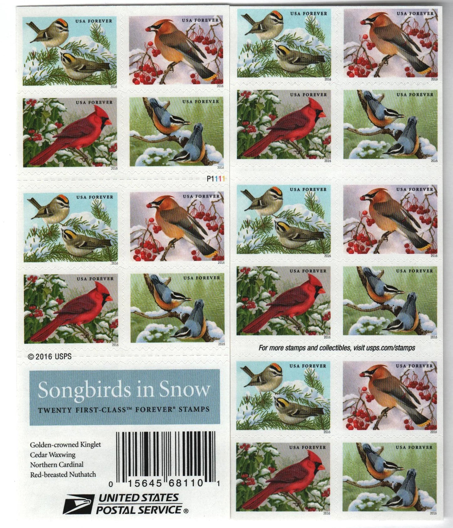 Forever Stamps 2016 Songbirds in Snow – Seasonal Wildlife, First-Class Postage