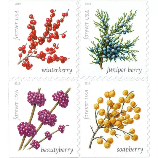 Forever Stamps 2019 Winter Berries – Seasonal Holiday Collection, First-Class Postage