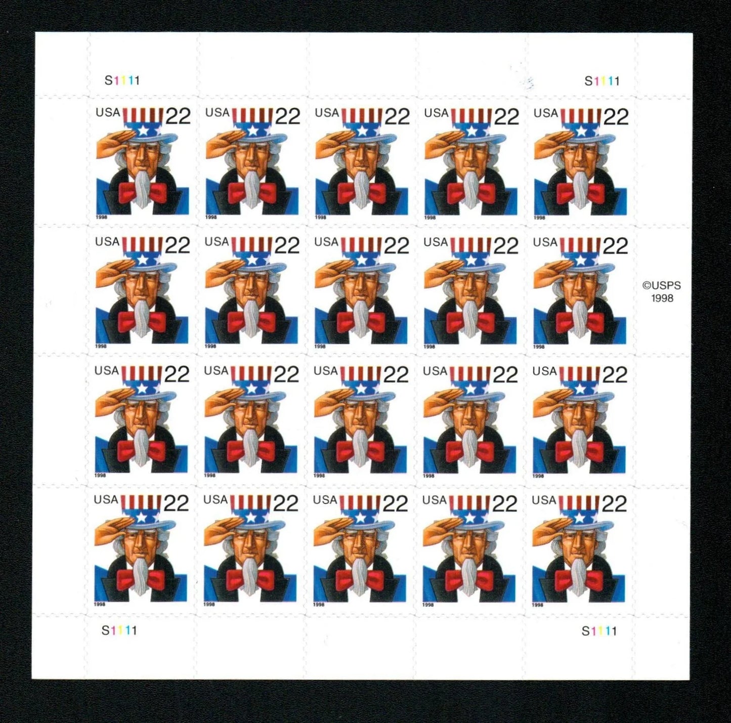 22¢ Stamps 1998 Uncle Sam – Patriotic Symbol, First-Class Postage