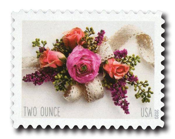 Two-Ounce Stamps 2020 Garden Corsage – Wedding Mail, First-Class Rate