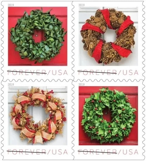 Forever Stamps 2019 Holiday Wreaths – Christmas, First-Class Postage