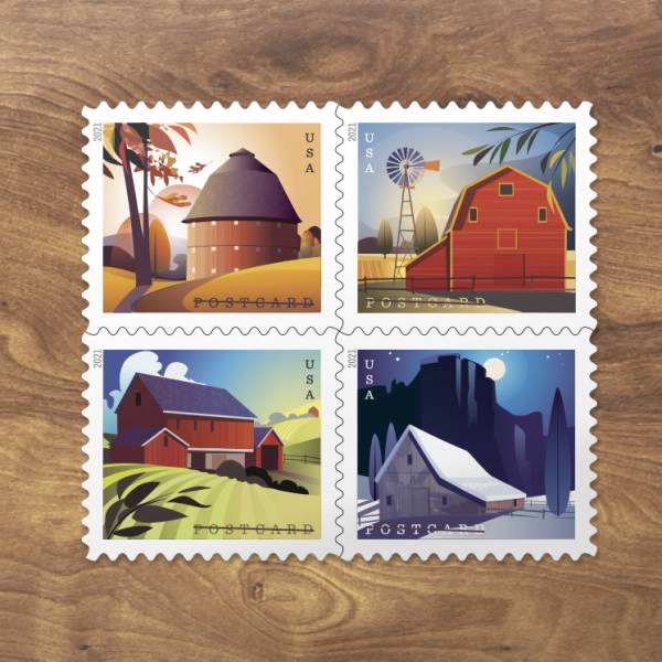 Postcard Stamps 2021 Barns – Rural America Series, Postcard Rate