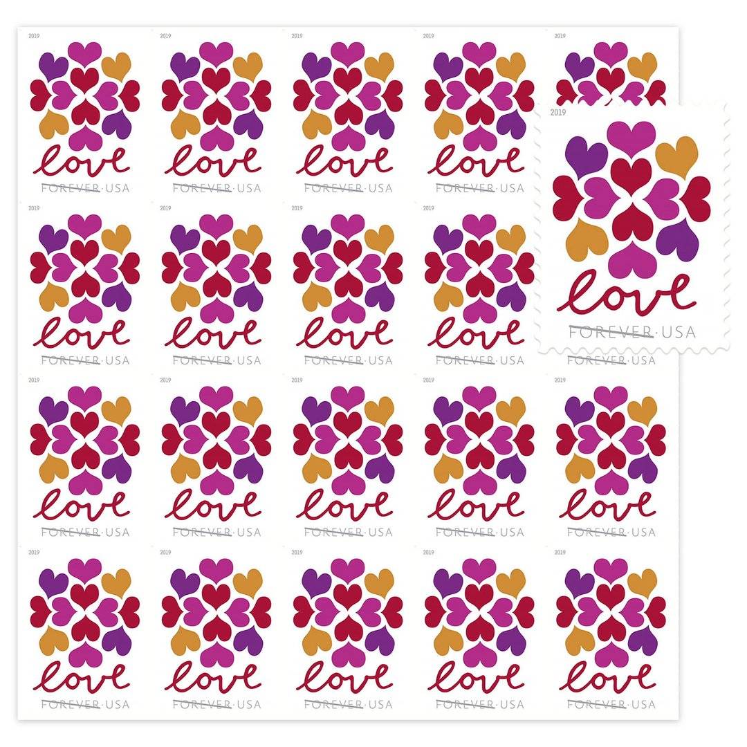 Forever Stamps 2019 Hearts Blossom – Love Message, First-Class Postage
