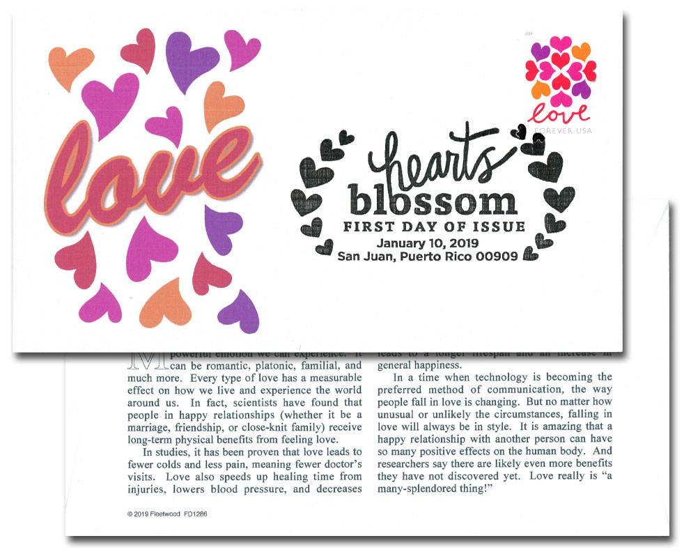Forever Stamps 2019 Hearts Blossom – Love Message, First-Class Postage
