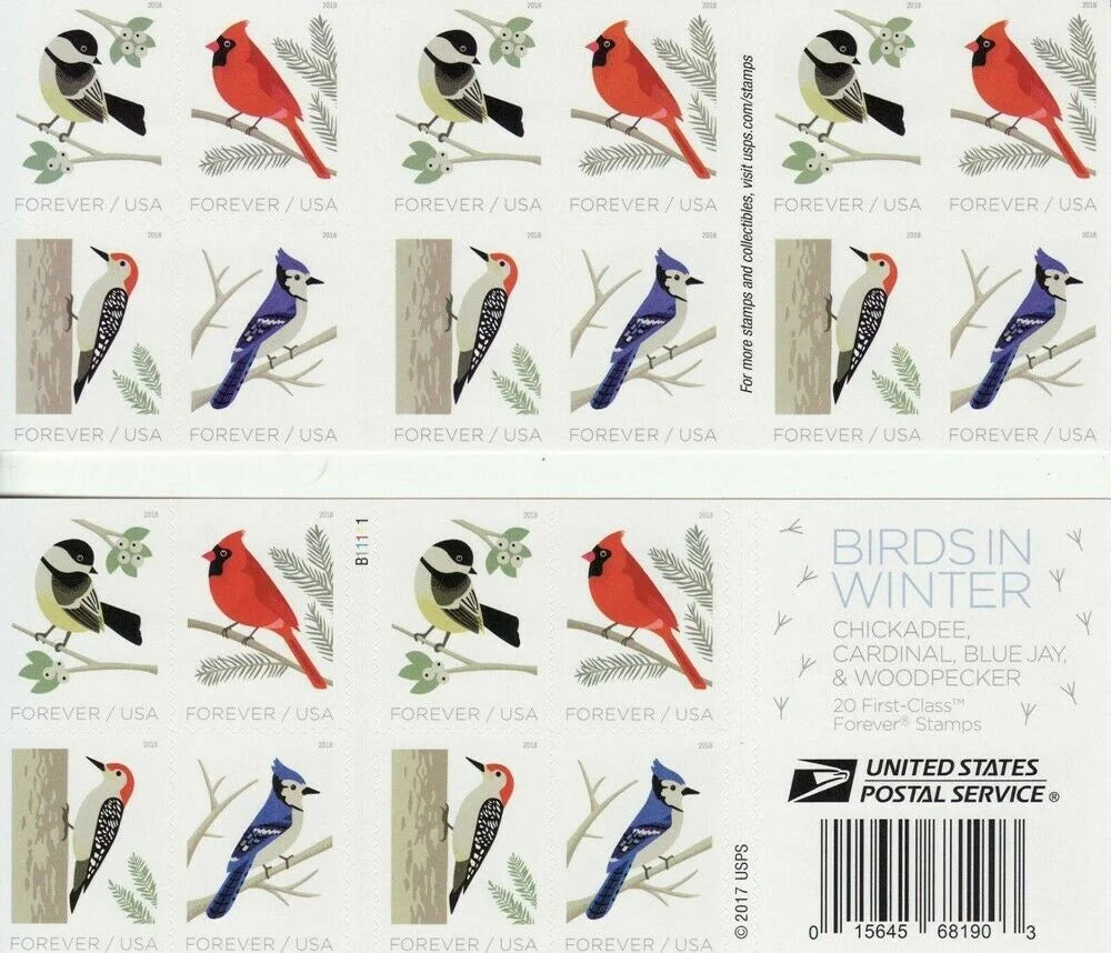 Forever Stamps 2018 Birds in Winter – Seasonal Wildlife, First-Class Postage