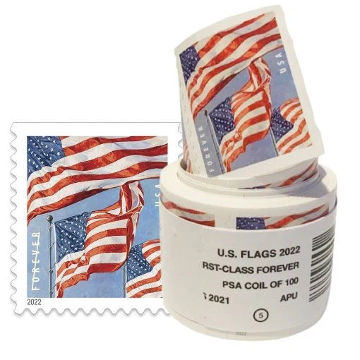 Flag Forever Stamps – 50 Rolls Coil (Self-Adhesive) – 5000 Stamps