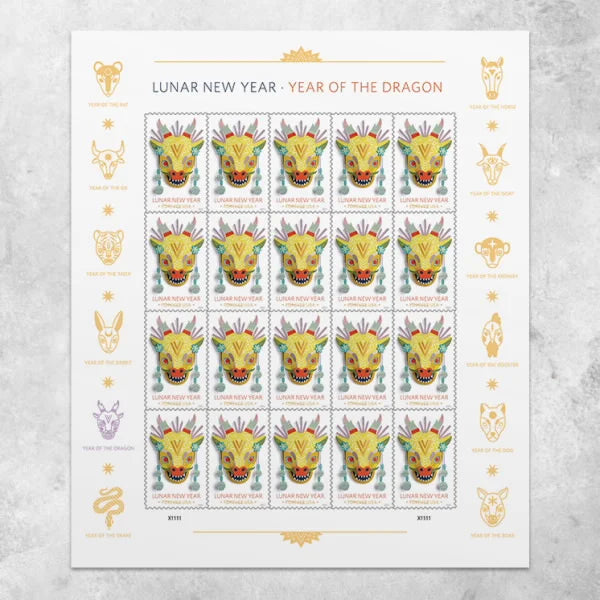 Forever Stamps 2024 Lunar New Year Dragon – Holiday Celebration, First-Class Postage