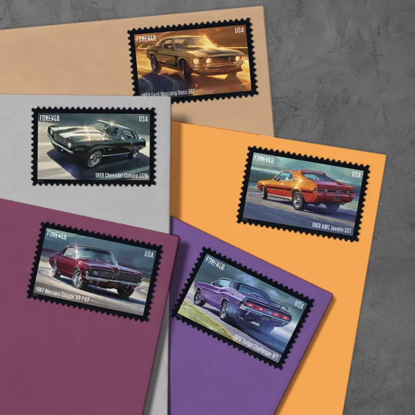 Forever Stamps 2022 Pony Cars – Classic Muscle Cars Collection, First-Class Postage