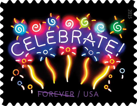 Forever Stamps 2015 Neon Celebrate – Festive Greetings, First-Class Postage