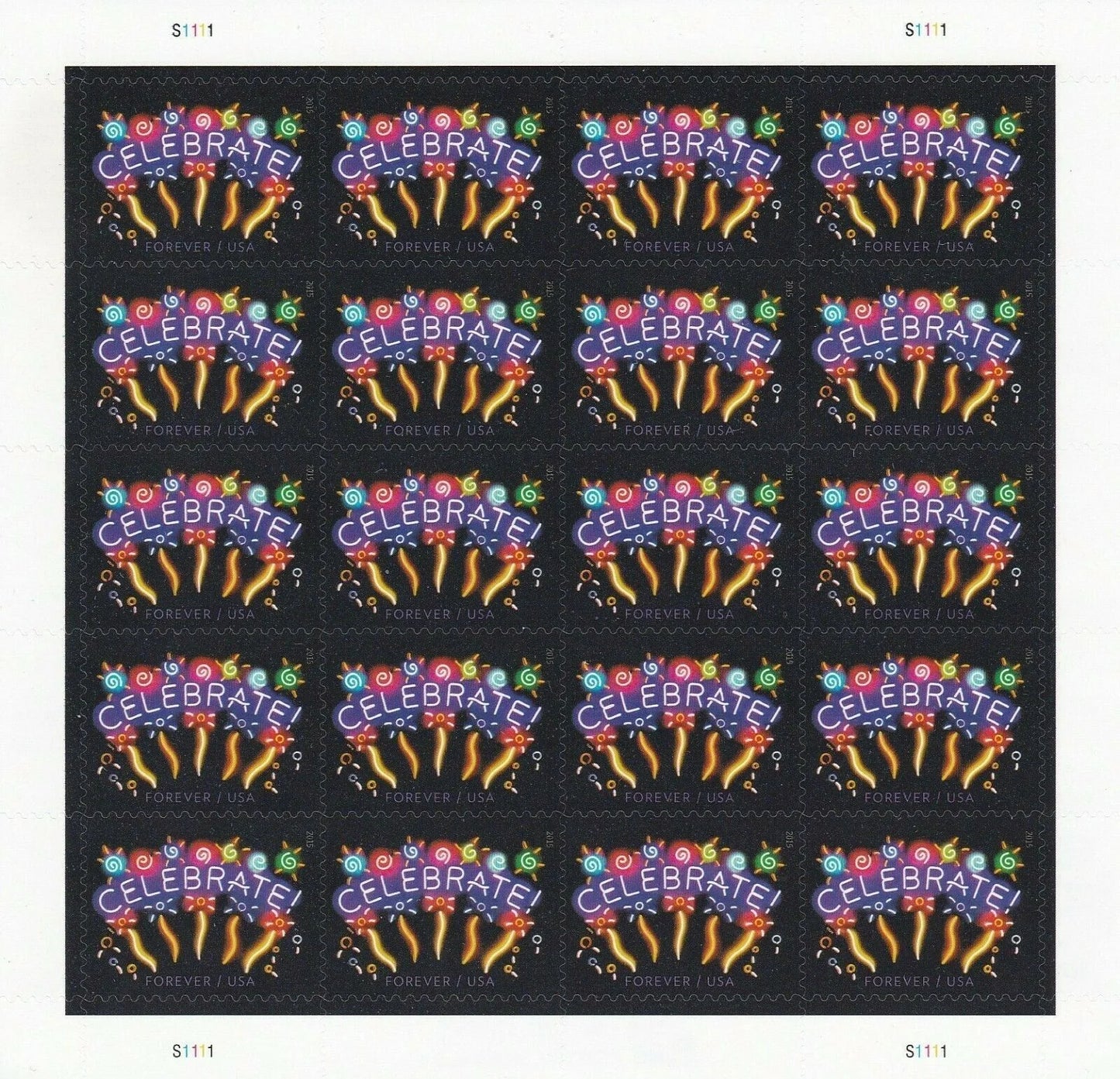Forever Stamps 2015 Neon Celebrate – Festive Greetings, First-Class Postage