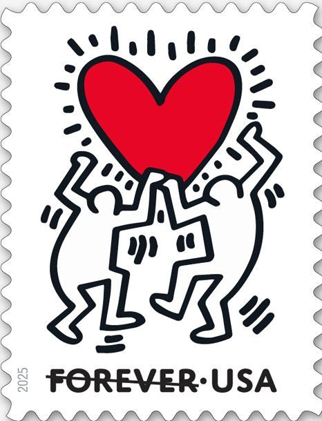 Forever Stamps 2025 Love – Keith Haring Heart Design, Wedding Invitation, First-Class Postage