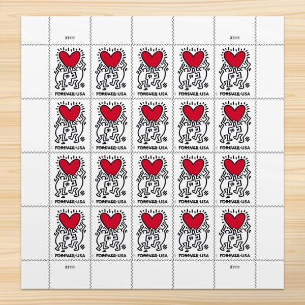Forever Stamps 2025 Love – Keith Haring Heart Design, Wedding Invitation, First-Class Postage