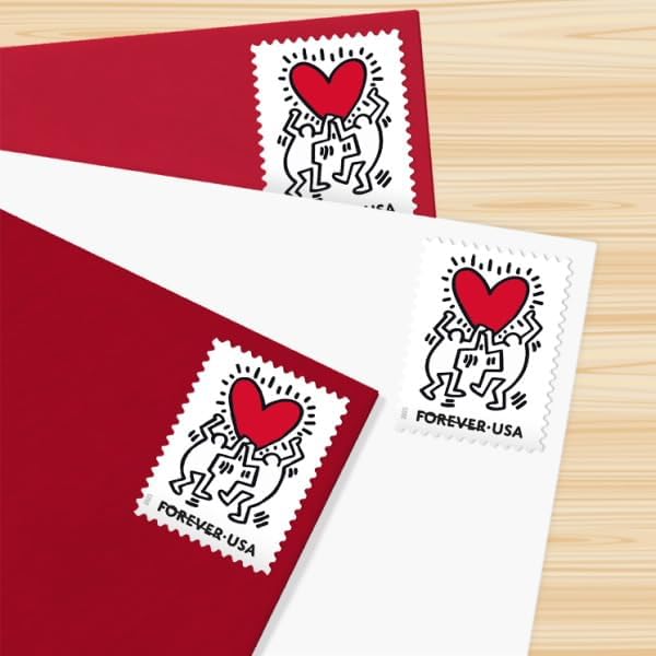 Forever Stamps 2025 Love – Keith Haring Heart Design, Wedding Invitation, First-Class Postage