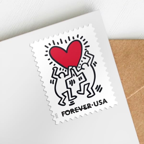 Forever Stamps 2025 Love – Keith Haring Heart Design, Wedding Invitation, First-Class Postage