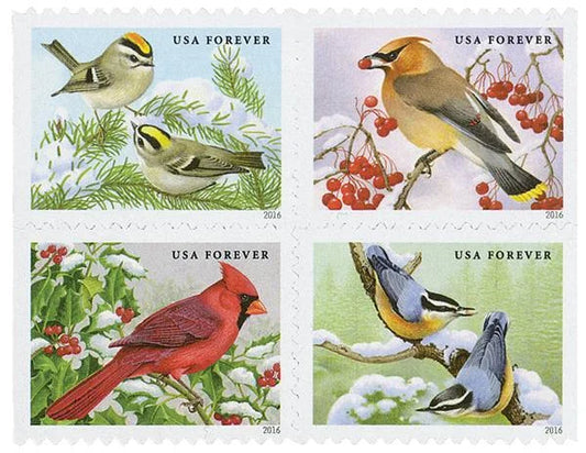 Forever Stamps 2016 Songbirds in Snow – Seasonal Wildlife, First-Class Postage