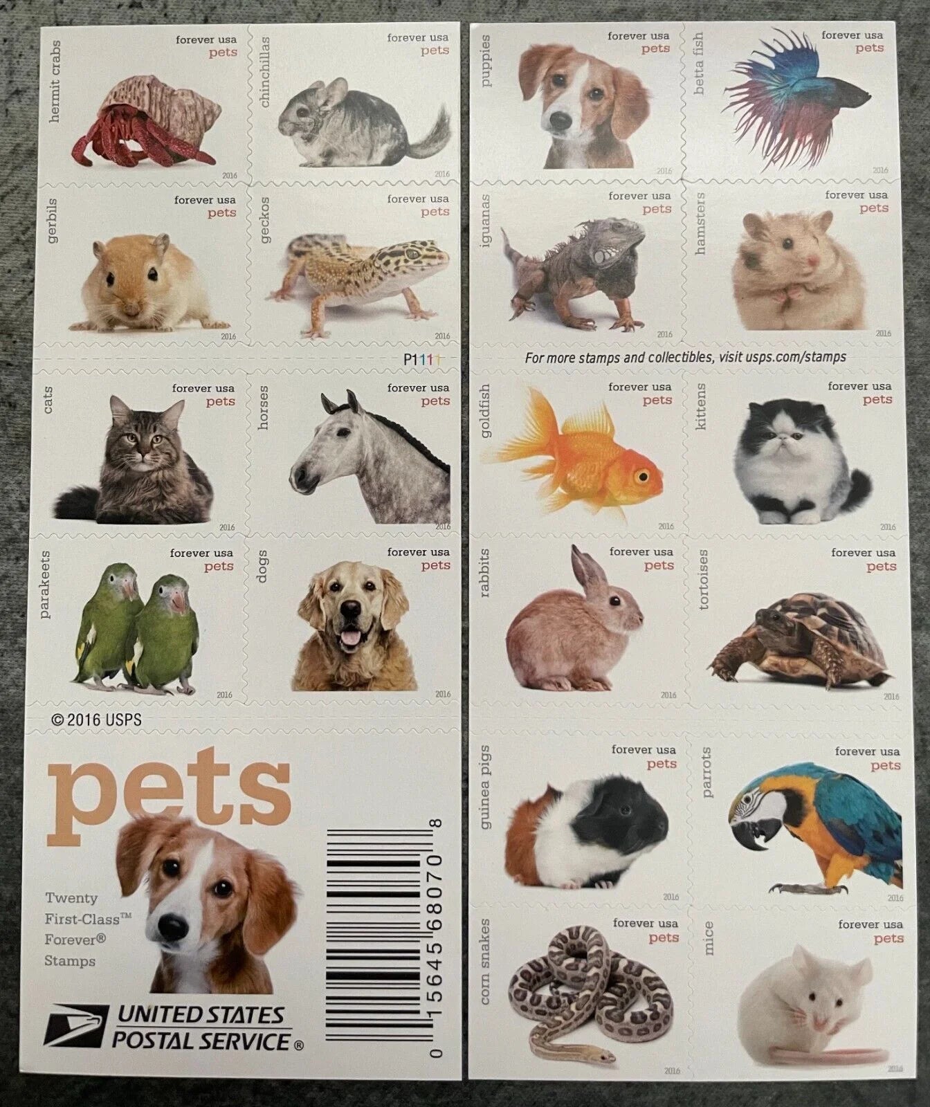 Forever Stamps 2016 Pets – Animal Companions (Puppies), First-Class Postage
