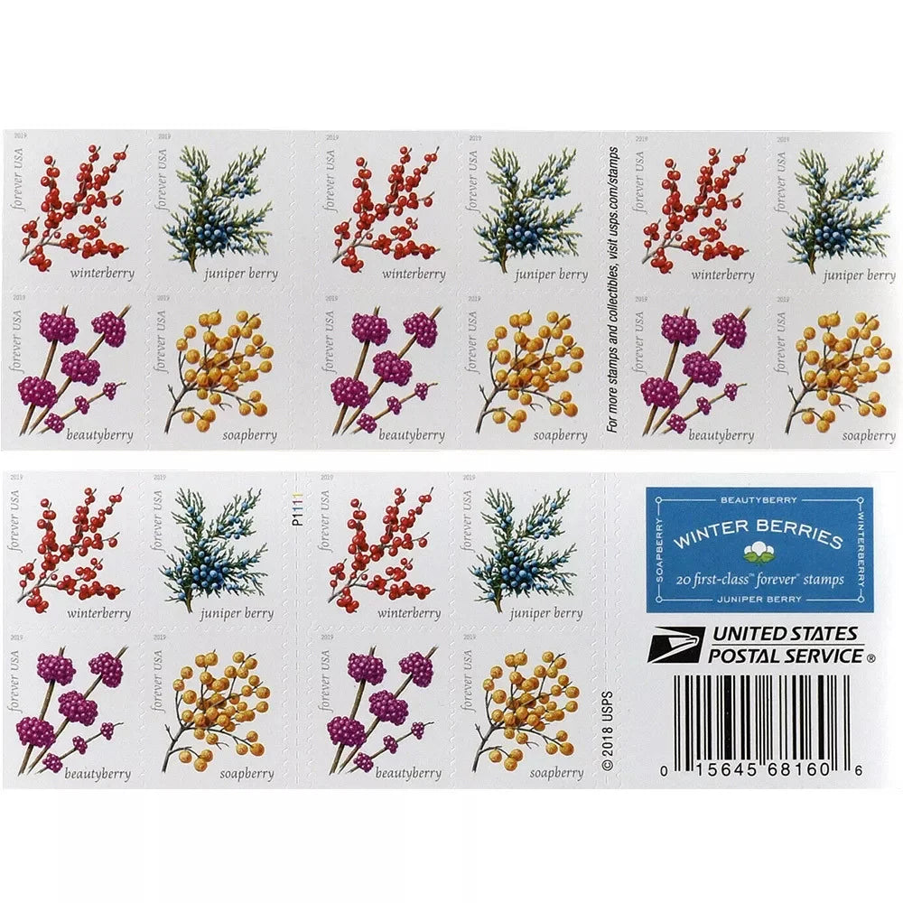 Forever Stamps 2019 Winter Berries – Seasonal Holiday Collection, First-Class Postage