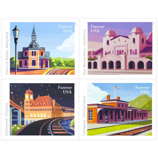 Forever Stamps 2023 Railroad Stations – Historic Trains Collection, First-Class Postage
