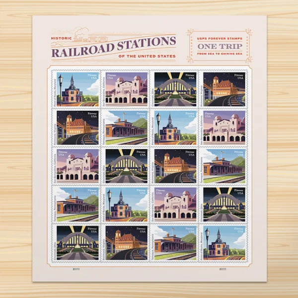 Forever Stamps 2023 Railroad Stations – Historic Trains Collection, First-Class Postage