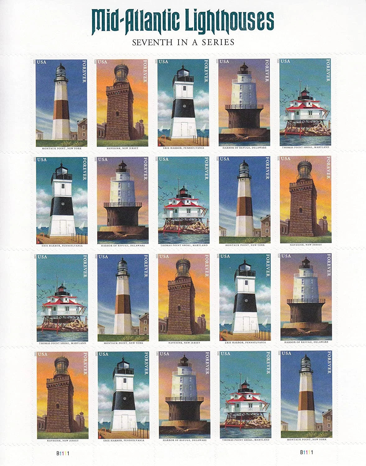 Forever Stamps 2021 Mid-Atlantic Lighthouses – Coastal Collection, First-Class Postage