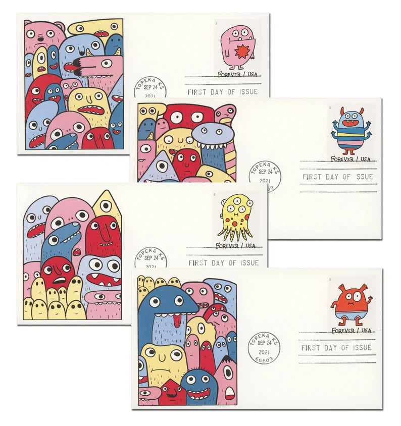 Forever Stamps 2021 Message Monsters – Whimsical Cartoon Designs, First-Class Postage
