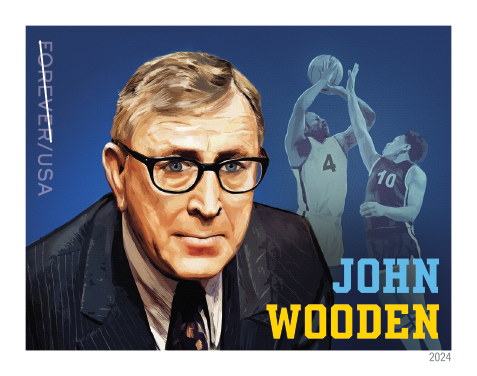 Forever Stamps 2024 John Wooden – Basketball Coach, Commemorative Issue, First-Class Postage