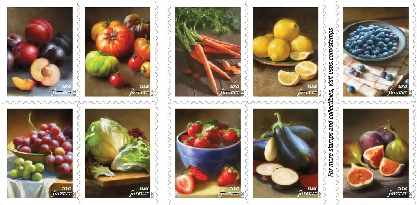 Forever Stamps 2020 Fruits & Vegetables – Fresh Produce Collection, First-Class Postage